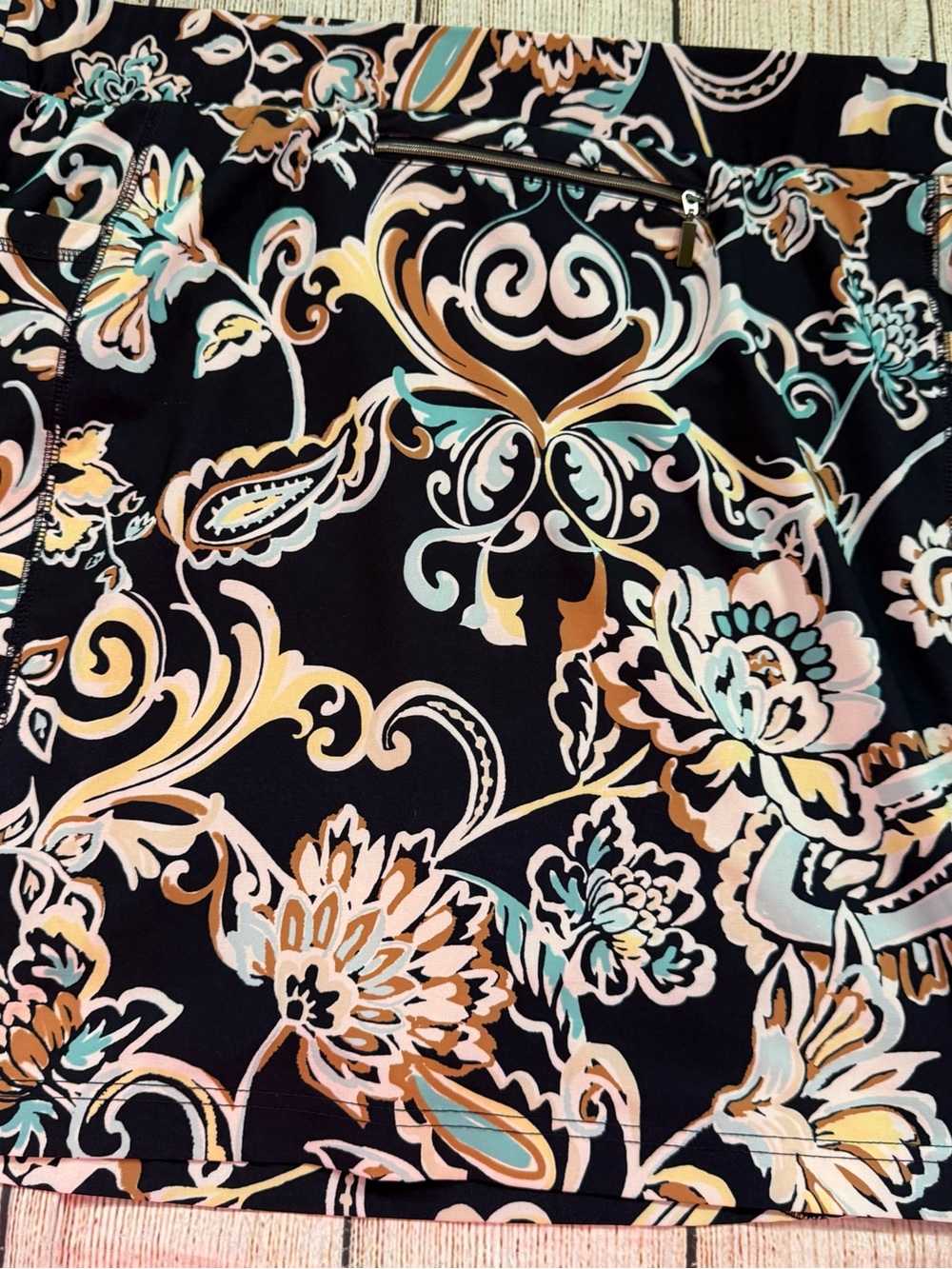 Chico’s A Line Skort Skirt Shorts Dark Blue White Paisley Print Size 16 - Picture 10 of 14